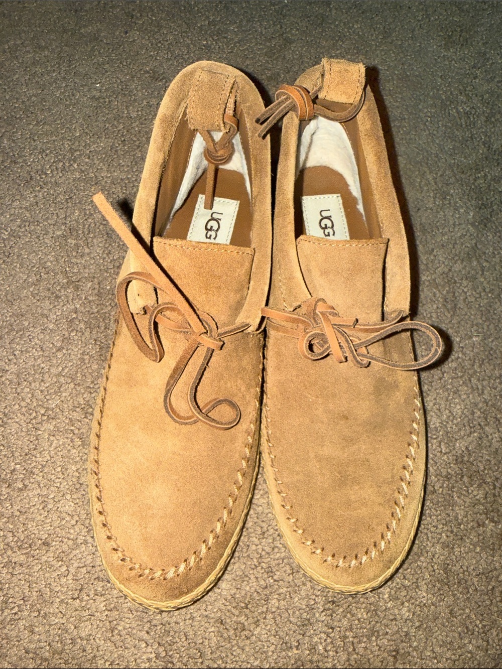 UGG Woodlyn Moccasin Ankle Boots in Chestnut Suede Size 10 - Picture 1 of 7